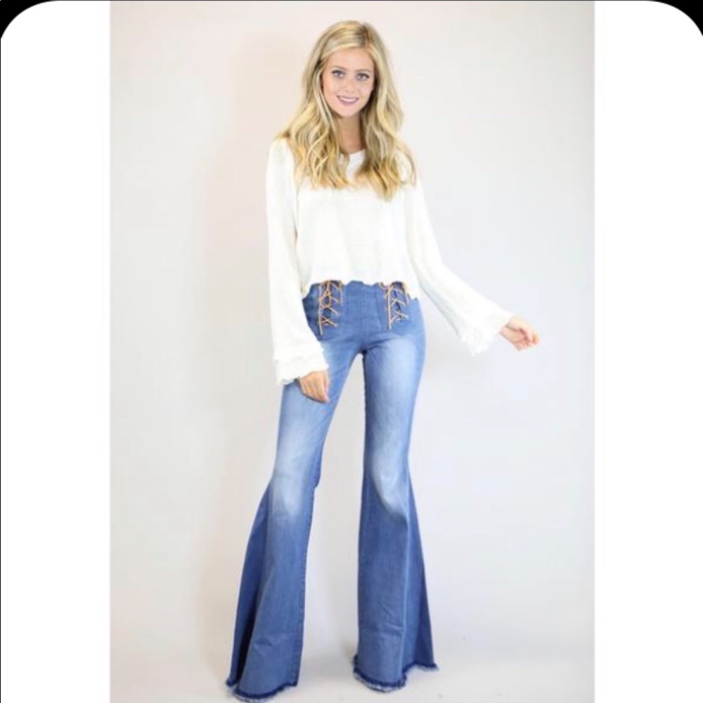 Judith March Denim Stretch Flare w/ lace up insert